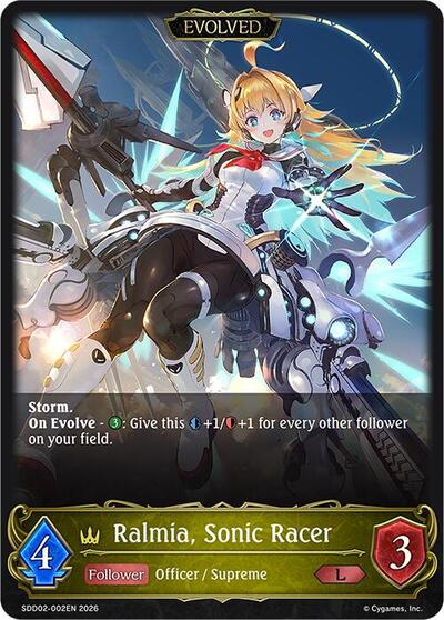 Ralmia, Sonic Racer (Evolved) - SDD02: Showdown Deck: Swordcraft Shadowverse spoiler